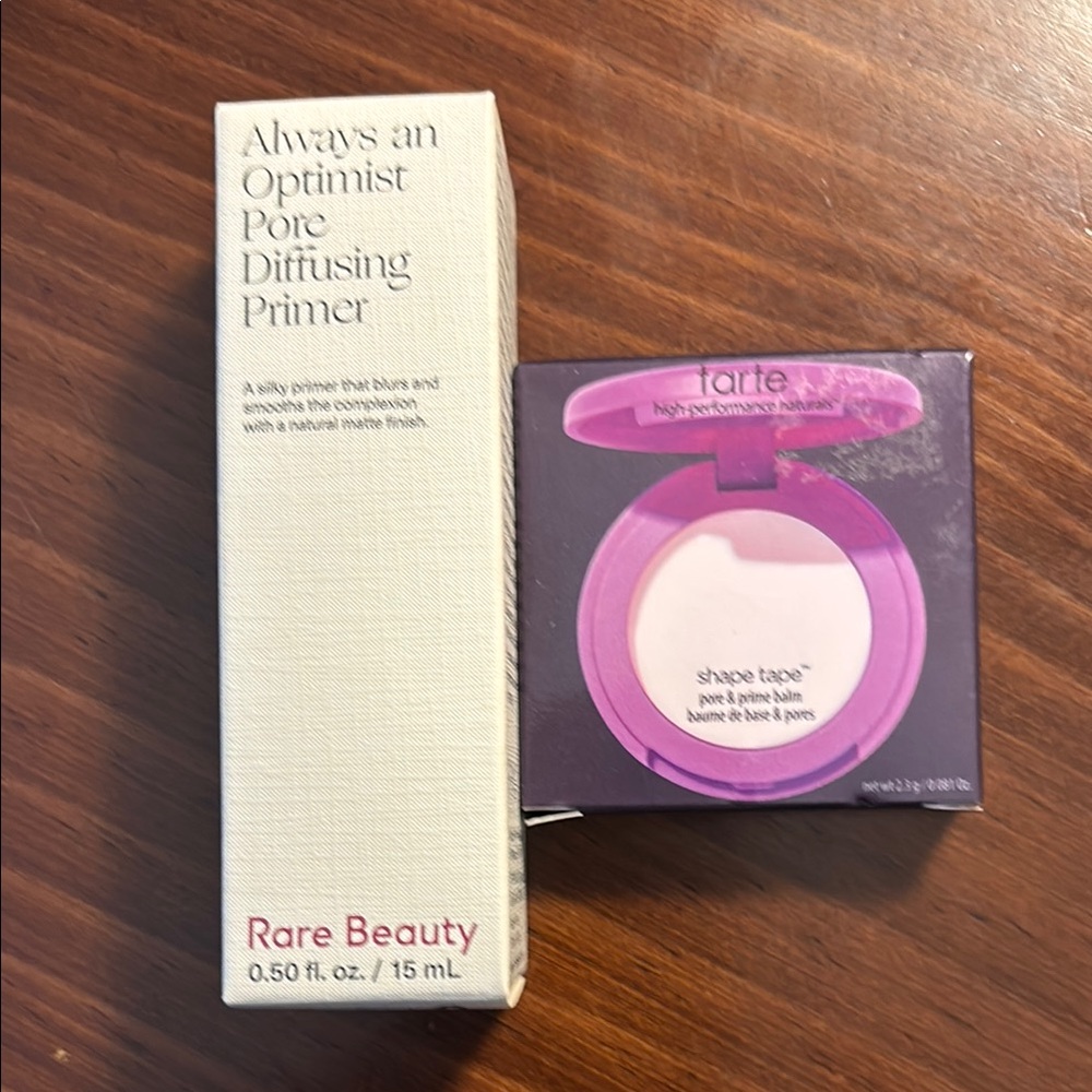 Rare Beauty White/Purple Makeup Primer and Tarte Shape Tape Pore and Prime Balm